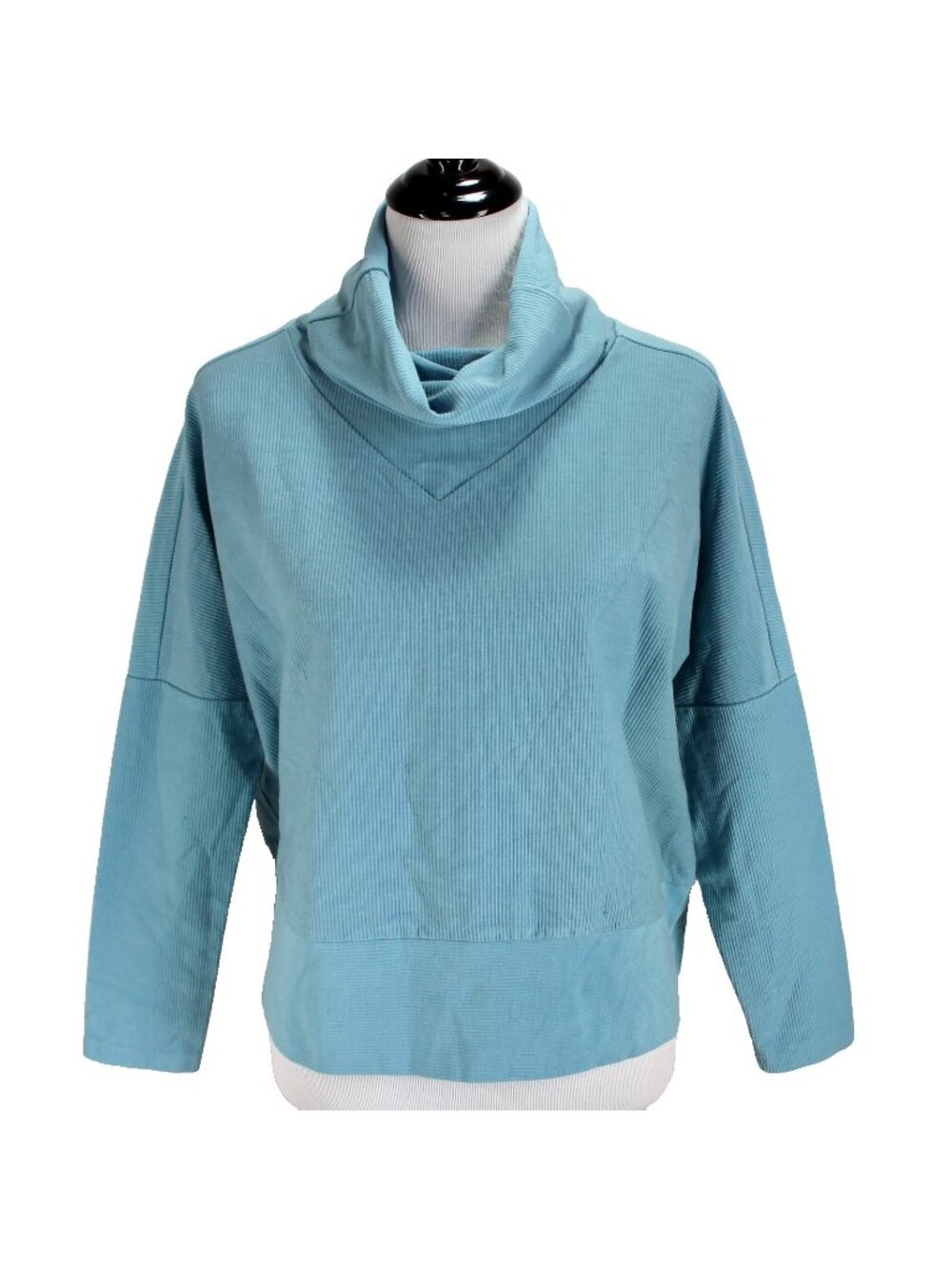 Tuckernuck Rollins Funnel Neck Ribbed Pullover Womens Size S Aqua Blue Boxy Crop